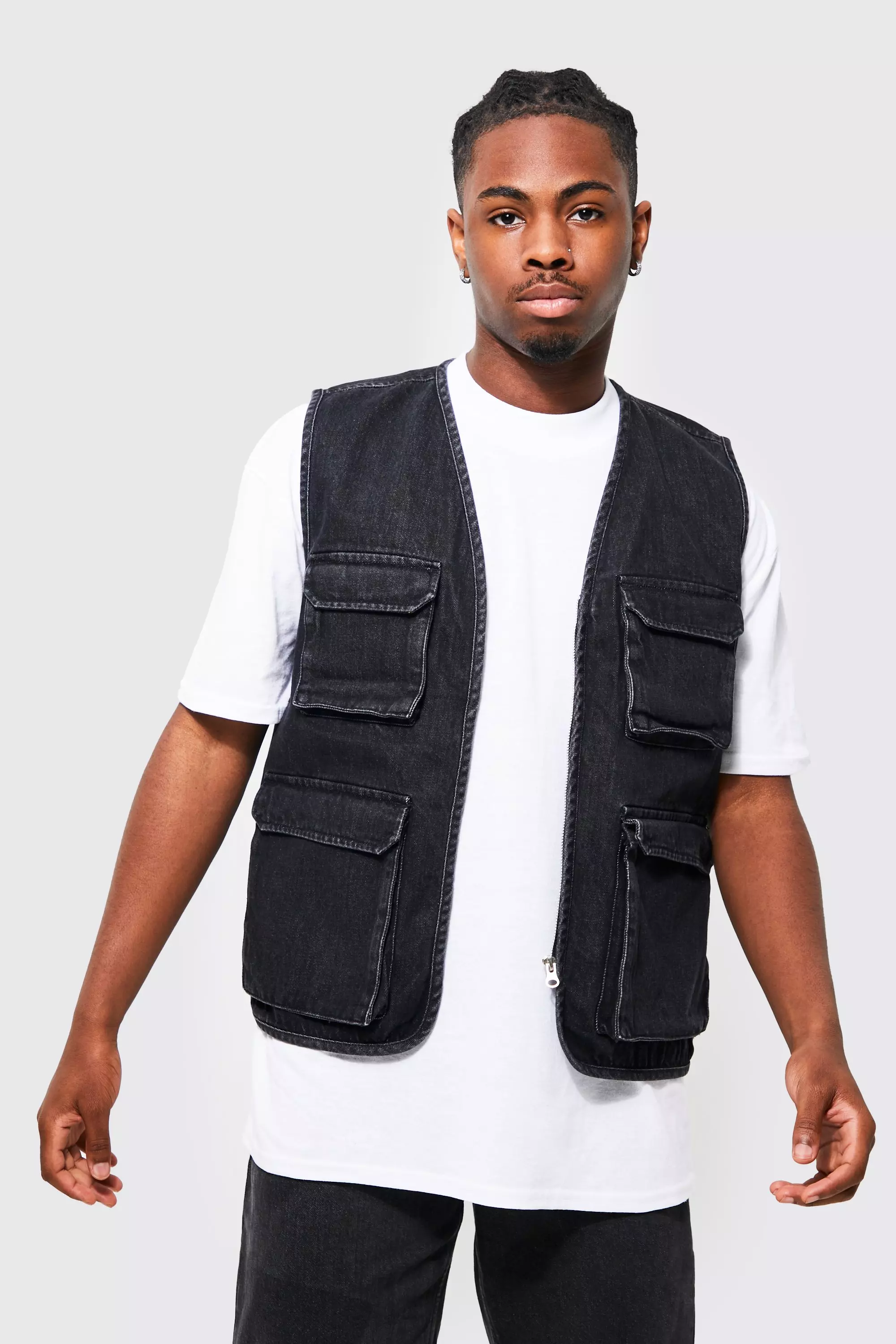 Black denim store vest mens